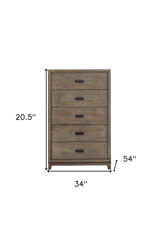 32" Gray Solid Wood Five Drawer Chest HomeRoots