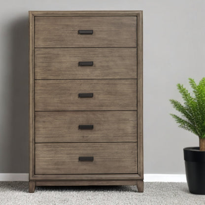 32" Gray Solid Wood Five Drawer Chest