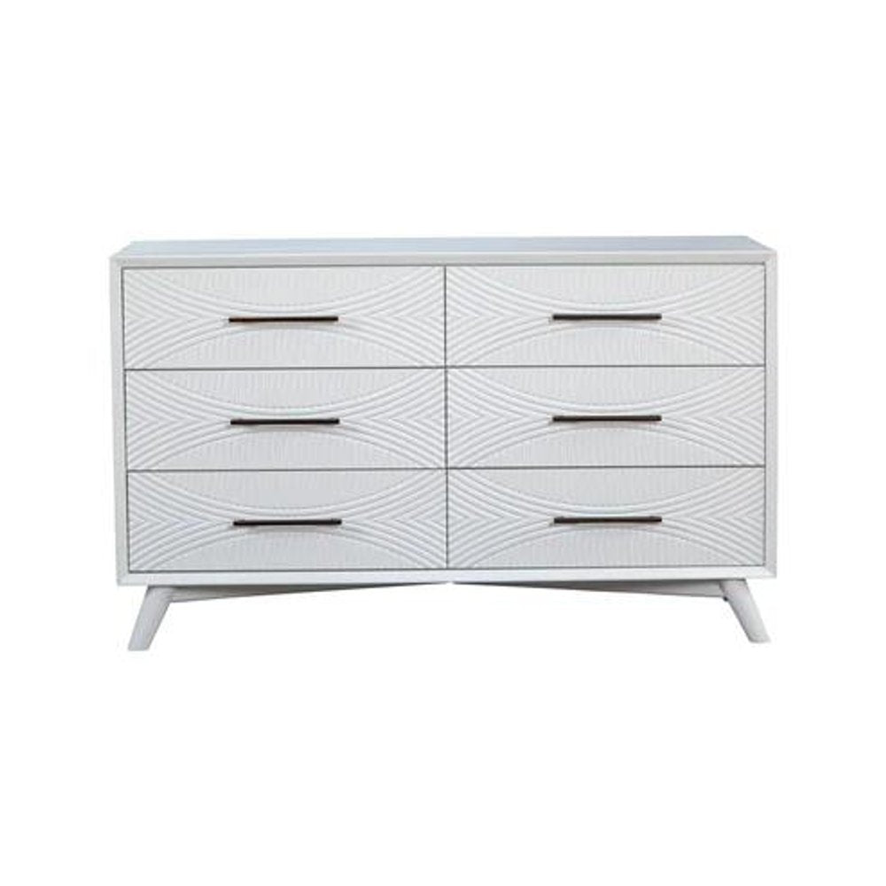 56" White Solid Wood Six Drawer Double Dresser HomeRoots
