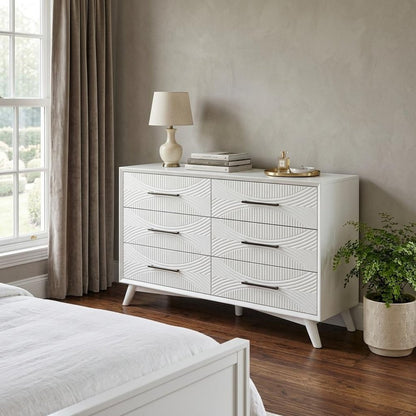 56" White Solid Wood Six Drawer Double Dresser HomeRoots