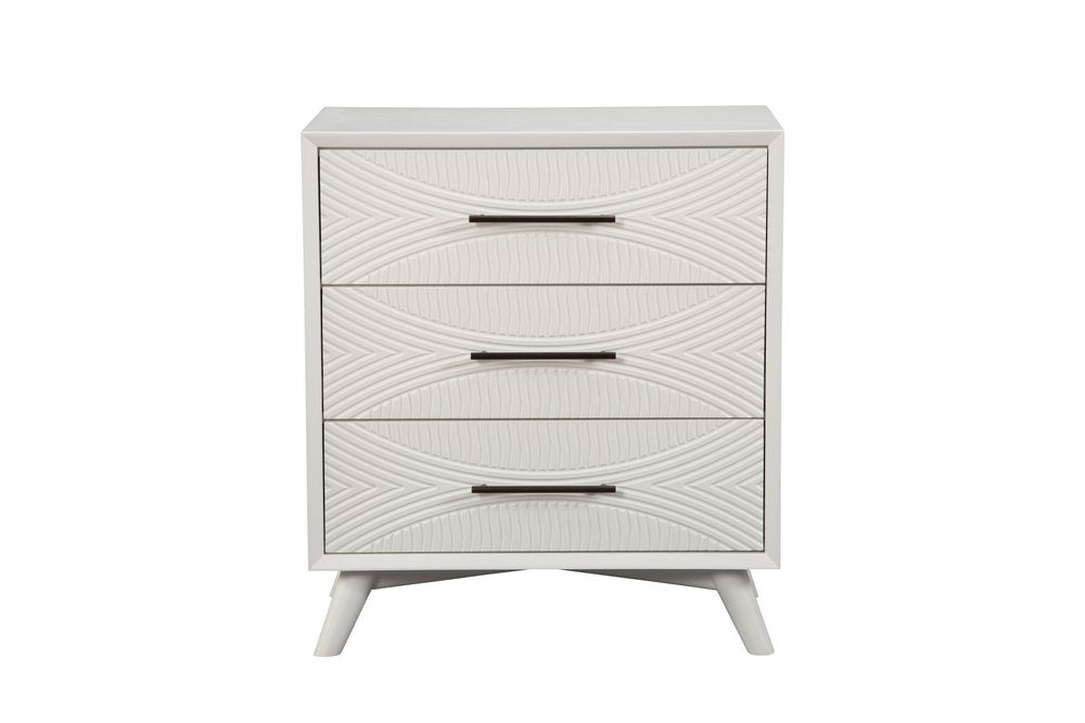34" White Carved Geometric Solid Wood Three Drawer Dresser HomeRoots