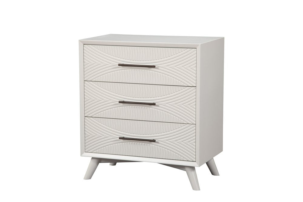 34" White Carved Geometric Solid Wood Three Drawer Dresser — view 3
