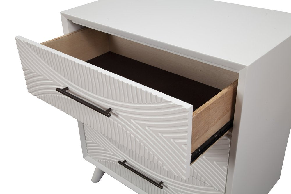 34" White Carved Geometric Solid Wood Three Drawer Dresser HomeRoots