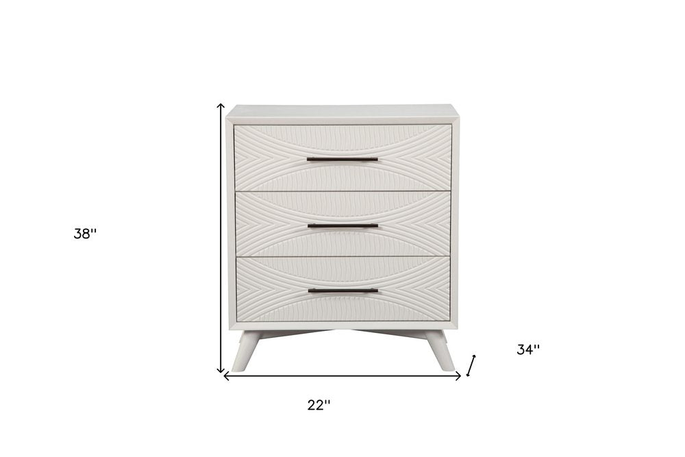 34" White Carved Geometric Solid Wood Three Drawer Dresser HomeRoots
