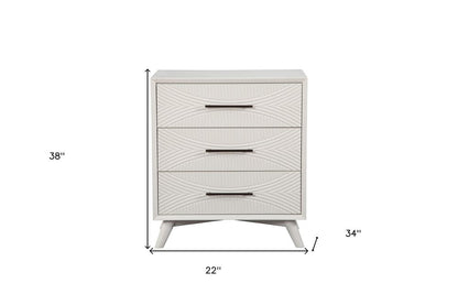 34" White Carved Geometric Solid Wood Three Drawer Dresser HomeRoots