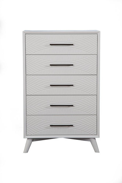 34" White Carved Geometric Solid Wood Five Drawer Dresser HomeRoots