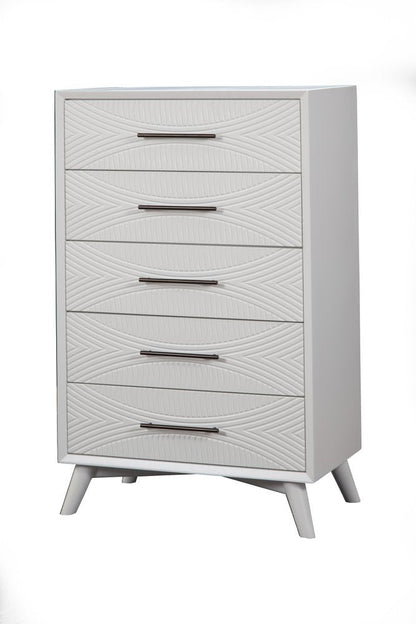 34" White Carved Geometric Solid Wood Five Drawer Dresser HomeRoots