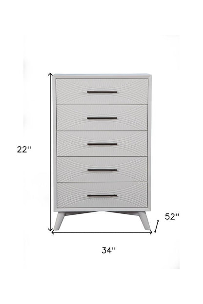34" White Carved Geometric Solid Wood Five Drawer Dresser HomeRoots
