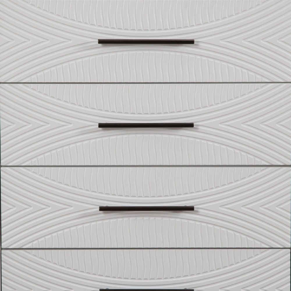 34" White Carved Geometric Solid Wood Five Drawer Dresser HomeRoots