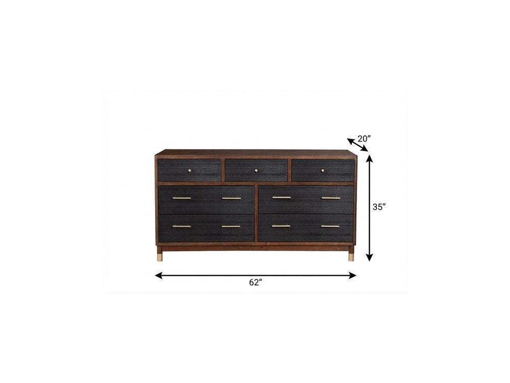 62" Brown And Black Solid Wood Seven Drawer Double Dresser HomeRoots