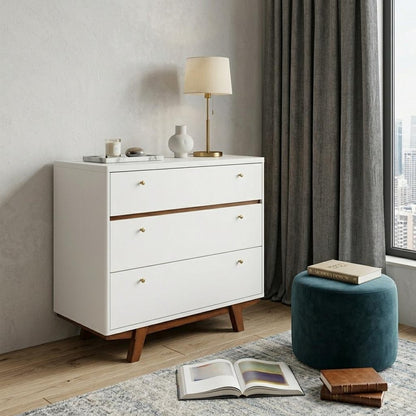 36" Brown And White Solid Wood Three Drawer Dresser HomeRoots