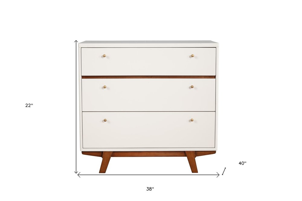 36" Brown And White Solid Wood Three Drawer Dresser HomeRoots