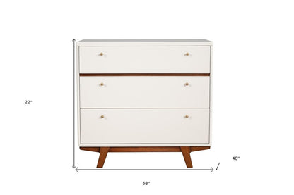 36" Brown And White Solid Wood Three Drawer Dresser HomeRoots
