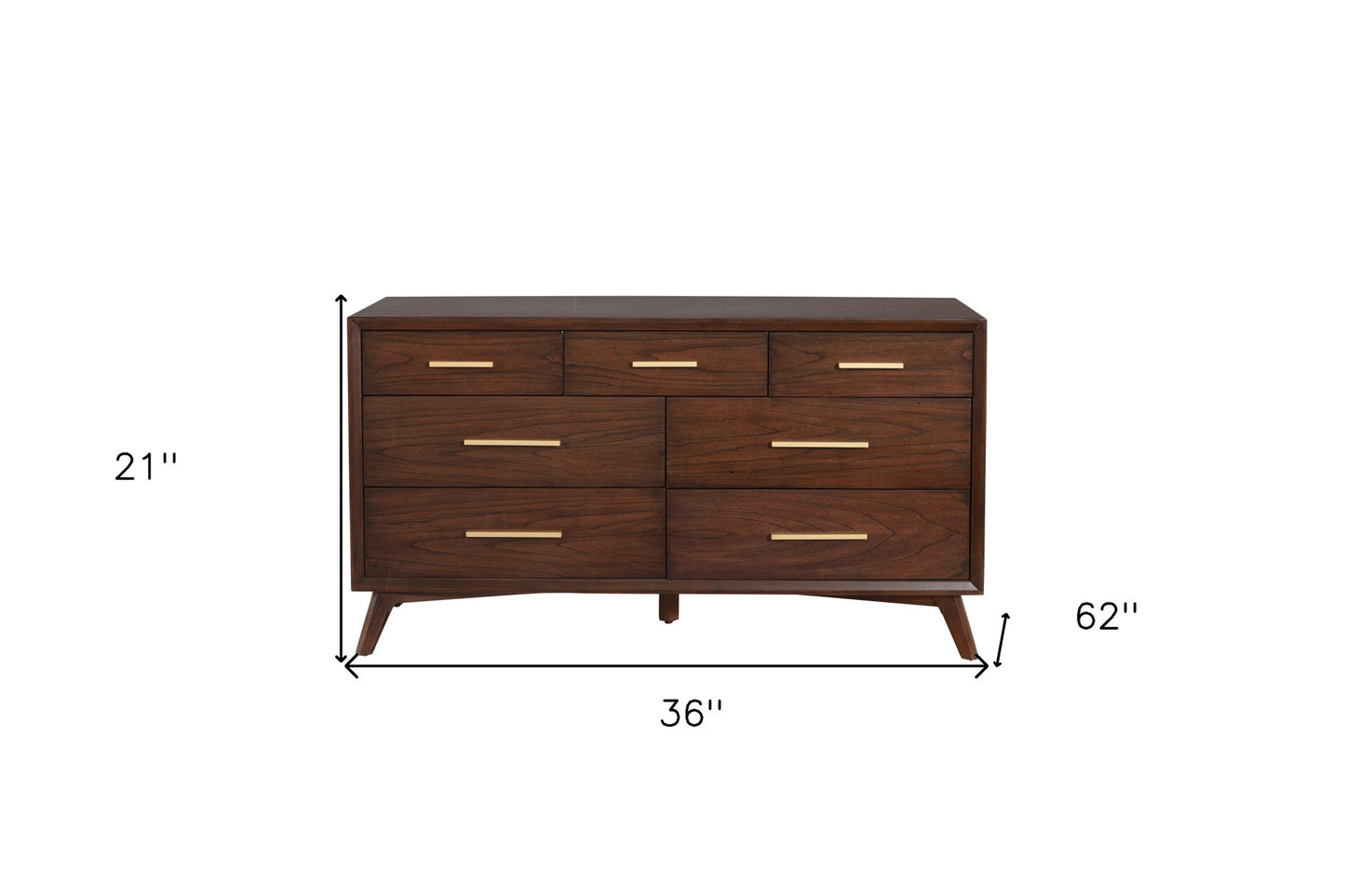 60" Walnut Solid Wood Seven Drawer Double Dresser