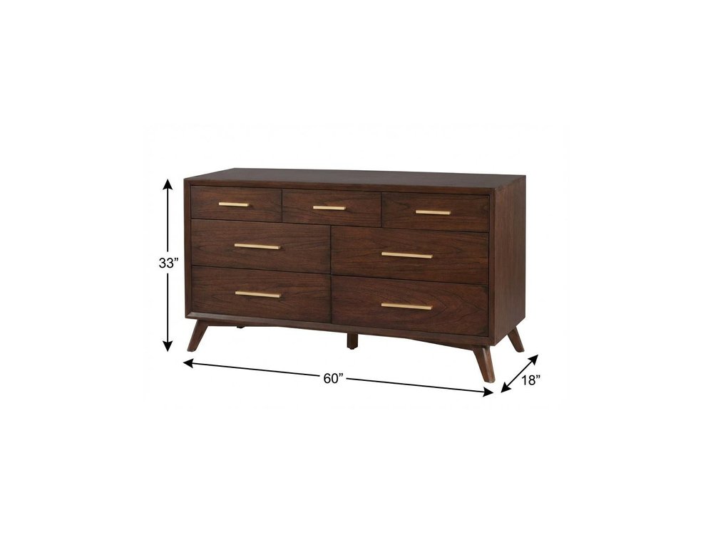 60" Walnut Solid Wood Seven Drawer Double Dresser HomeRoots