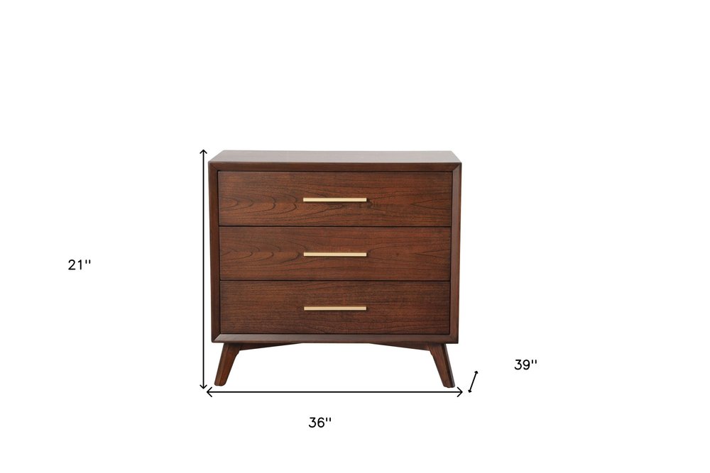 36" Brown Solid Wood Three Drawer Dresser — view 5