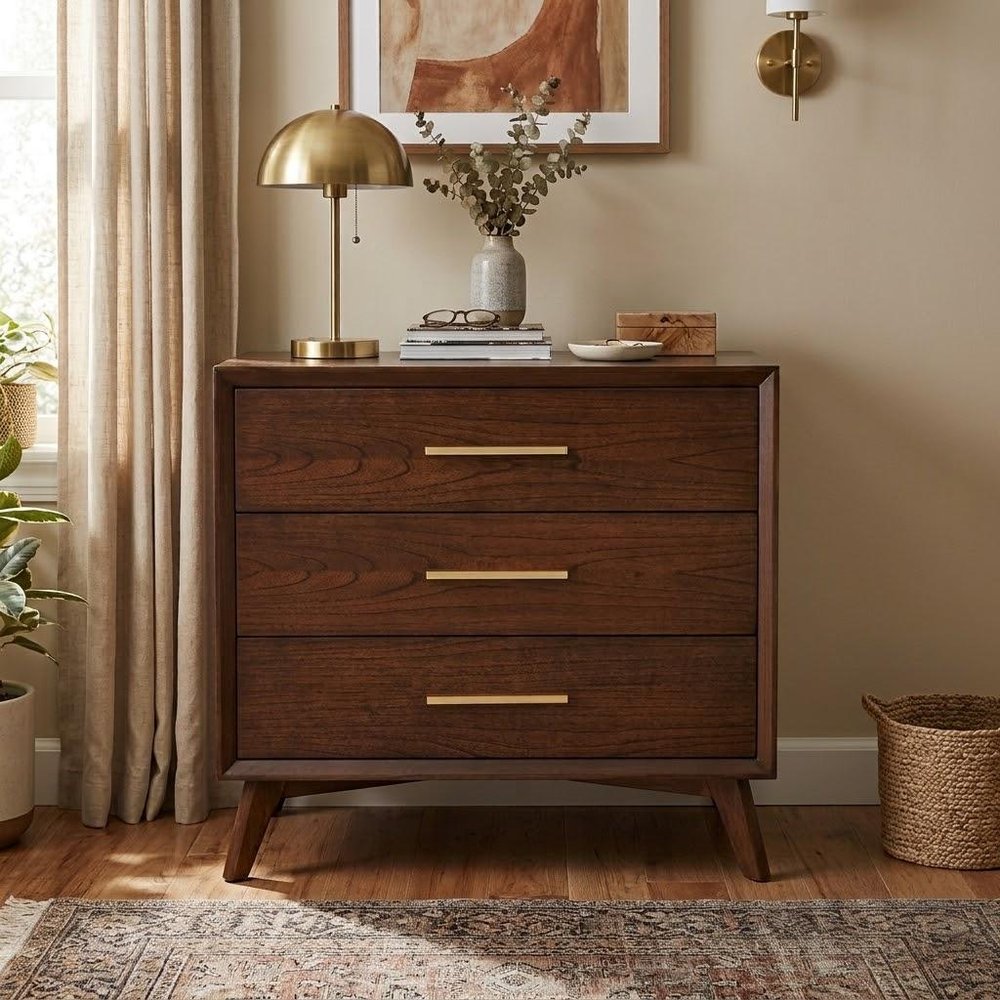 36" Brown Solid Wood Three Drawer Dresser — view 9