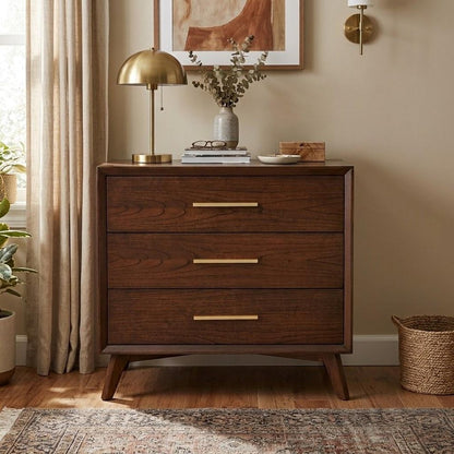 36" Brown Solid Wood Three Drawer Dresser