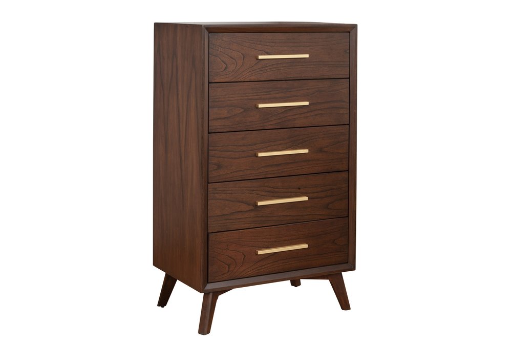 28" Walnut Solid Wood Five Drawer Chest HomeRoots