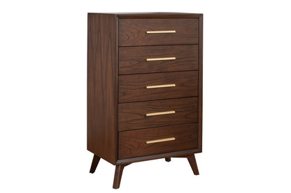 28" Walnut Solid Wood Five Drawer Chest HomeRoots