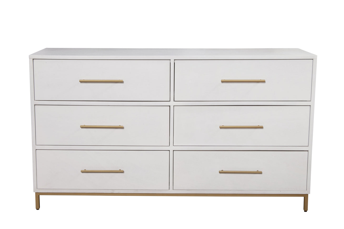 60" White Solid Wood Six Drawer Double Dresser