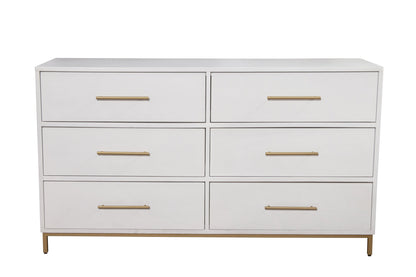 60" White Solid Wood Six Drawer Double Dresser