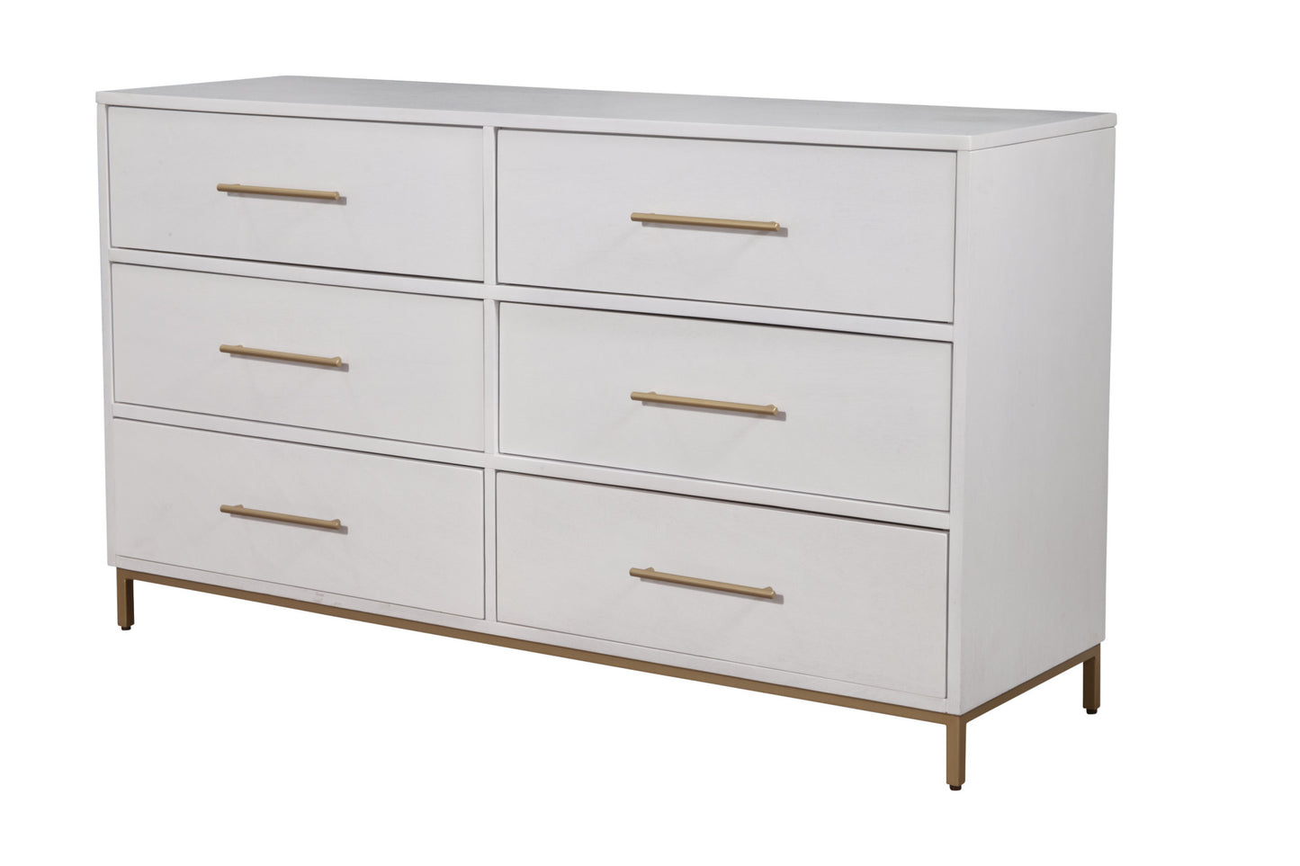 60" White Solid Wood Six Drawer Double Dresser