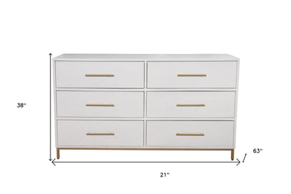 60" White Solid Wood Six Drawer Double Dresser