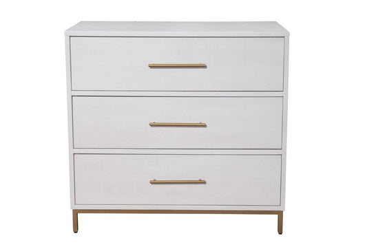 36" White Solid Wood Three Drawer Dresser