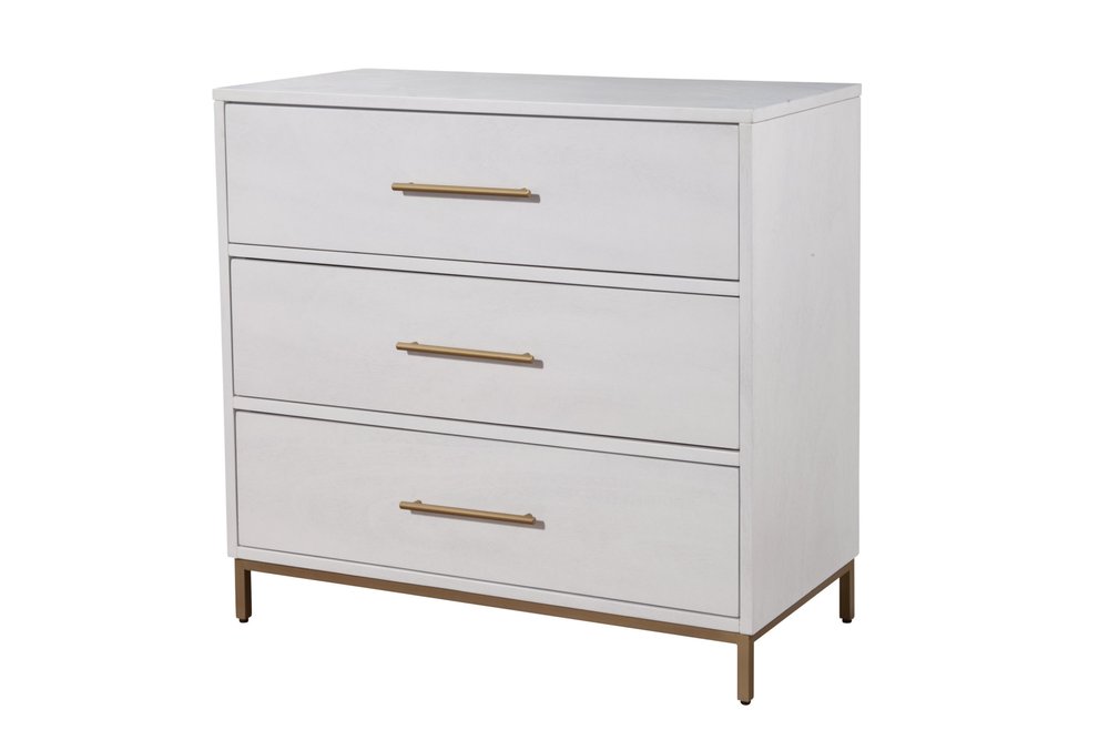 36" White Solid Wood Three Drawer Chest HomeRoots