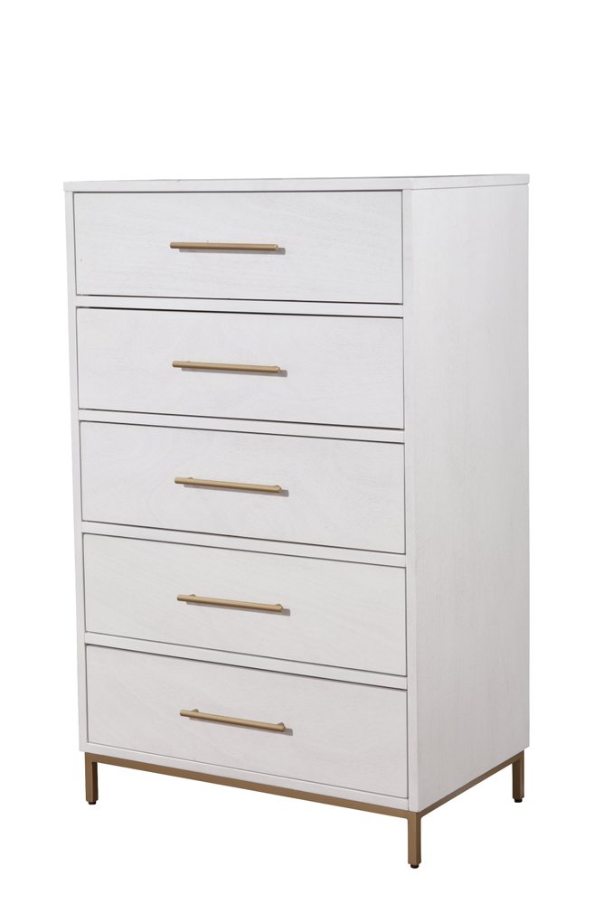 30" White Solid Wood Five Drawer Dresser HomeRoots