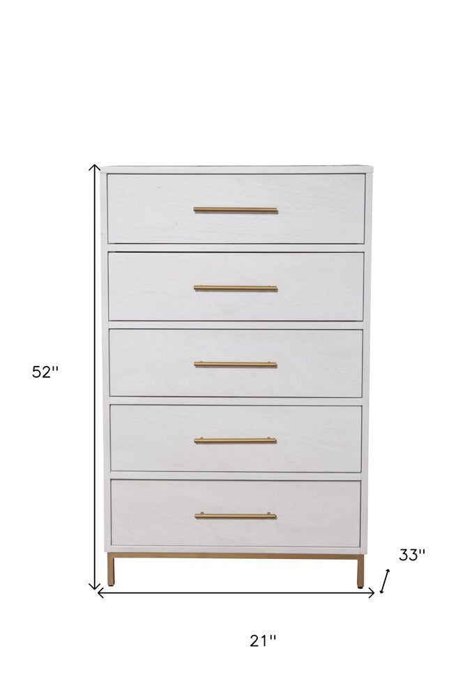 30" White Solid Wood Five Drawer Dresser — view 3