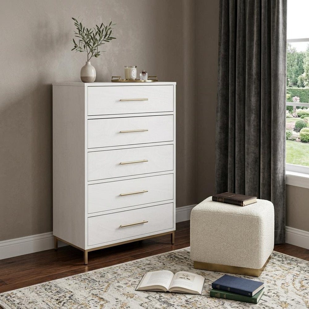 30" White Solid Wood Five Drawer Dresser — view 5