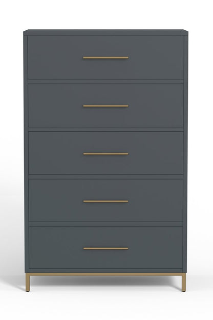 33" Gray Solid Wood Five Drawer Dresser HomeRoots