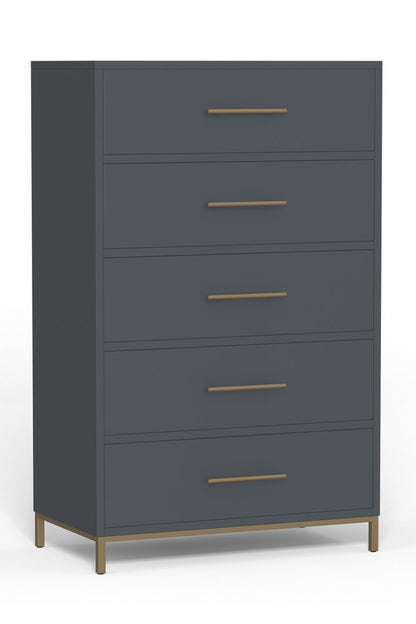 33" Gray Solid Wood Five Drawer Dresser HomeRoots