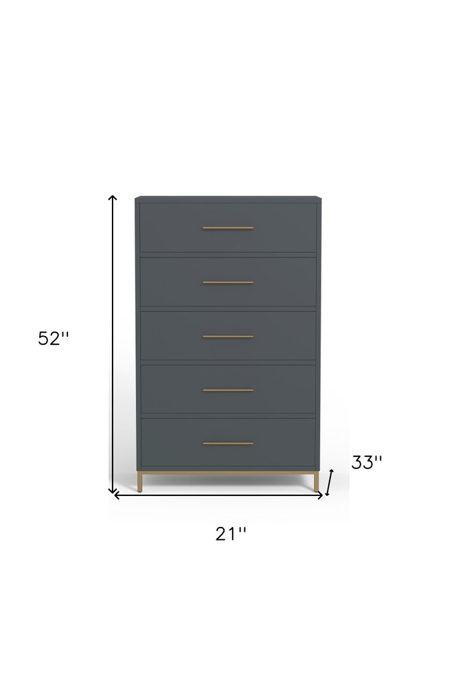33" Gray Solid Wood Five Drawer Dresser HomeRoots
