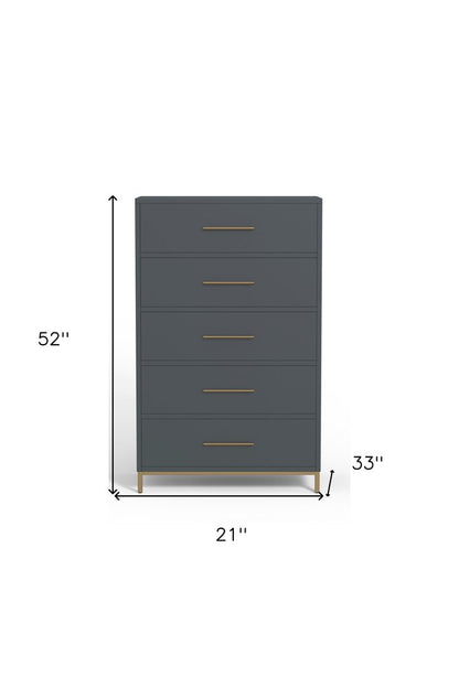 33" Gray Solid Wood Five Drawer Dresser HomeRoots