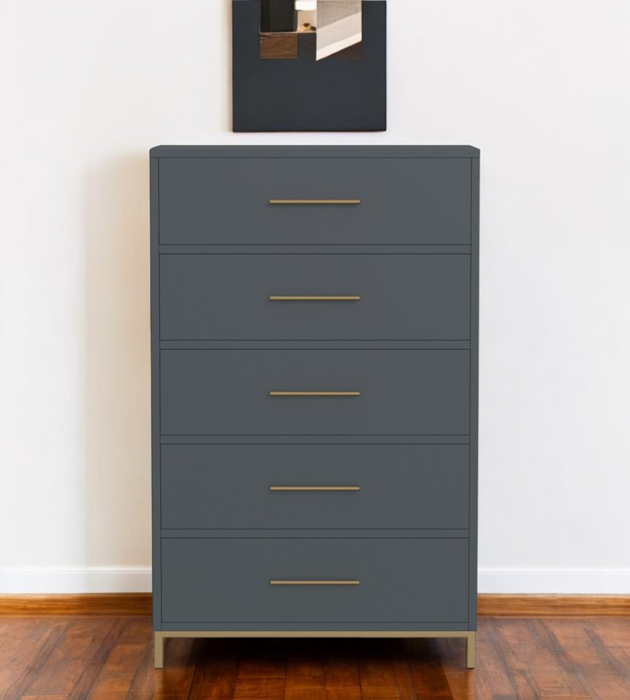 33" Gray Solid Wood Five Drawer Dresser — view 7