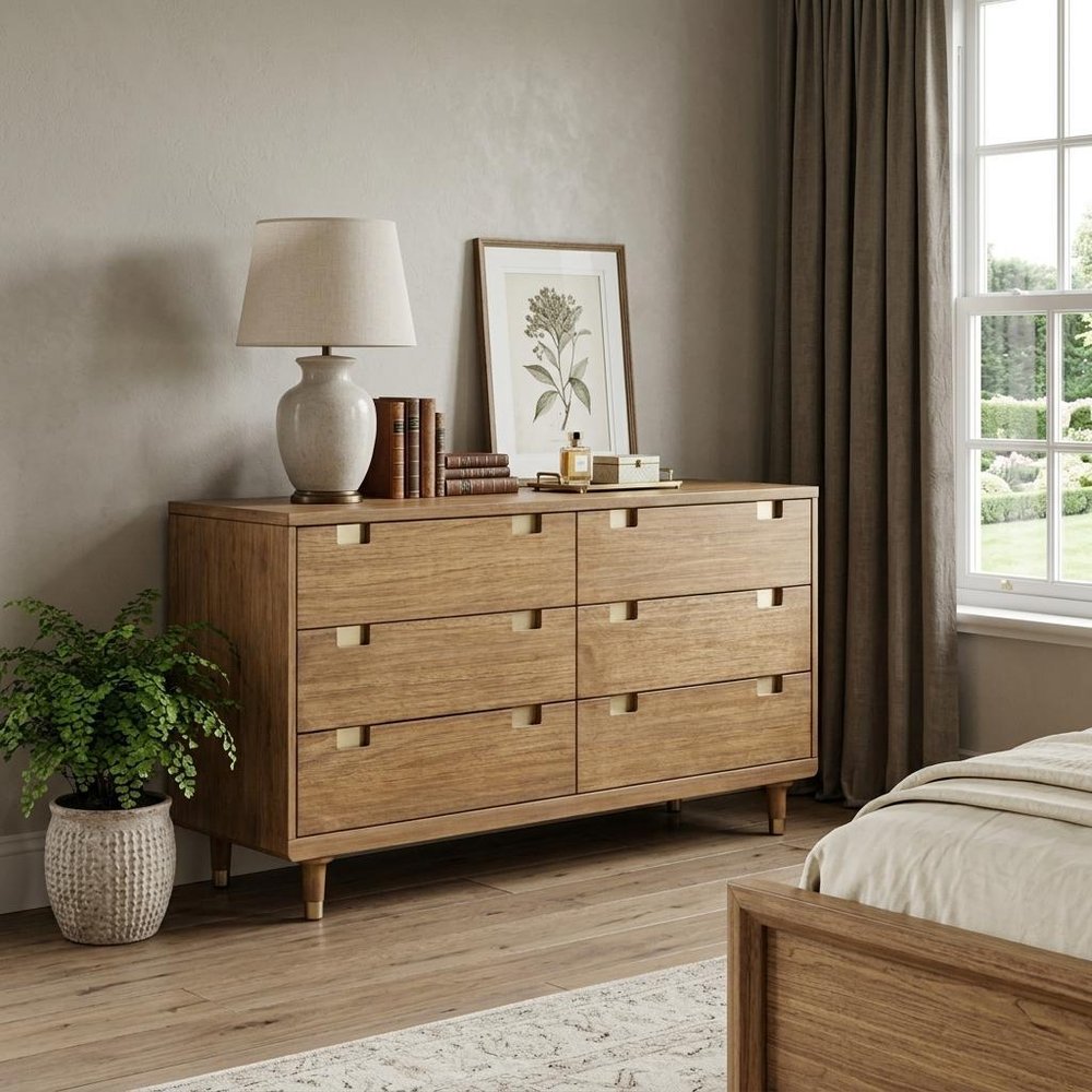 60" Brown Solid Wood Six Drawer Double Dresser HomeRoots