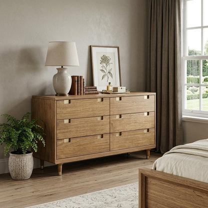 60" Brown Solid Wood Six Drawer Double Dresser HomeRoots