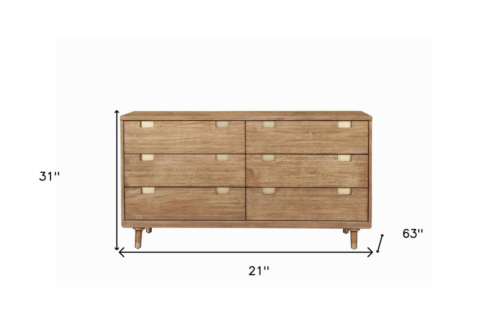 60" Brown Solid Wood Six Drawer Double Dresser HomeRoots