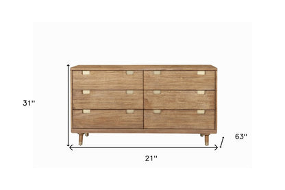 60" Brown Solid Wood Six Drawer Double Dresser HomeRoots