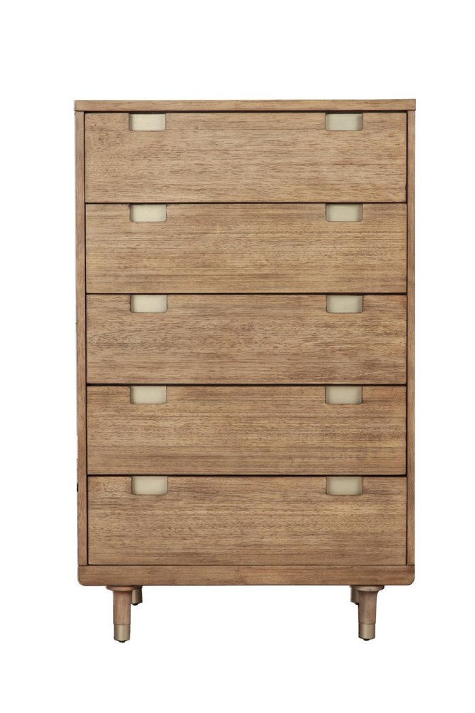 33" Brown Solid Wood Five Drawer Dresser