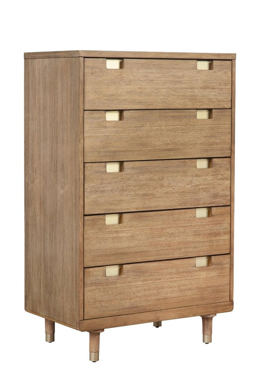 33" Brown Solid Wood Five Drawer Dresser