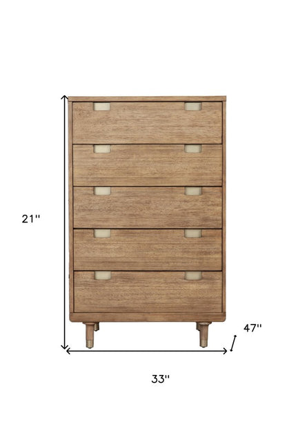 33" Brown Solid Wood Five Drawer Dresser HomeRoots