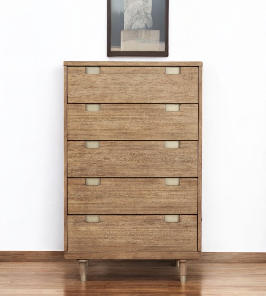 33" Brown Solid Wood Five Drawer Dresser — view 5