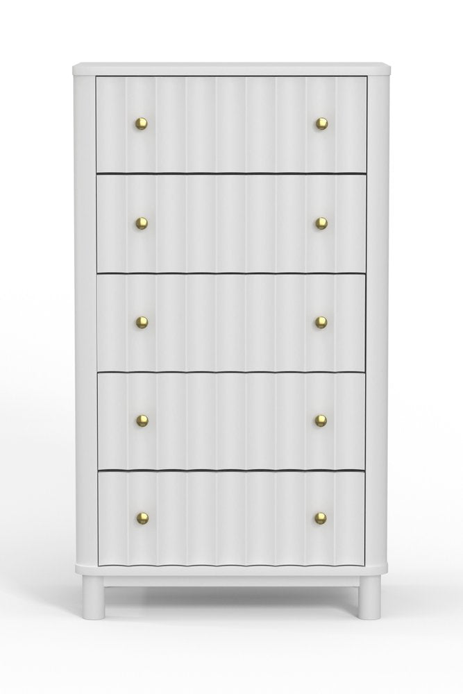 28" White Solid Wood Five Drawer Dresser HomeRoots