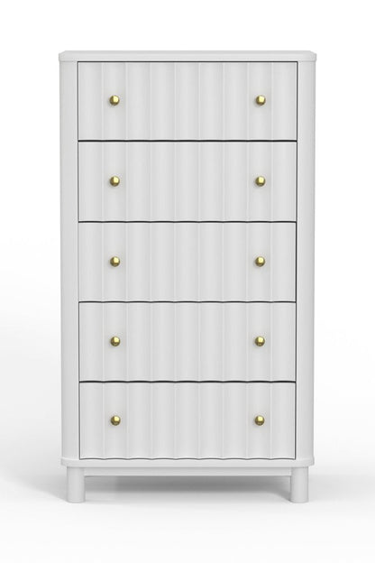 28" White Solid Wood Five Drawer Dresser HomeRoots