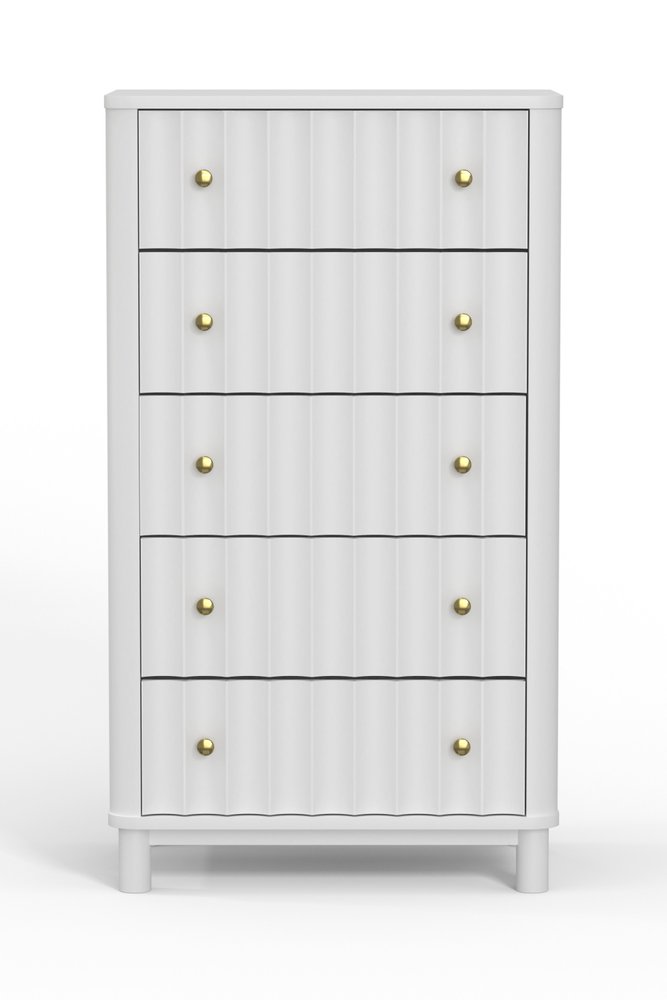 28" White Ribbed Texture Solid Wood Five Drawer Dresser — view 1
