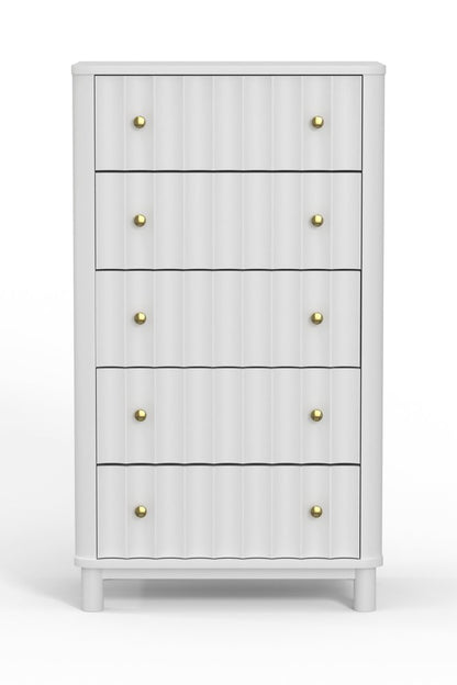 28" White Ribbed Texture Solid Wood Five Drawer Dresser